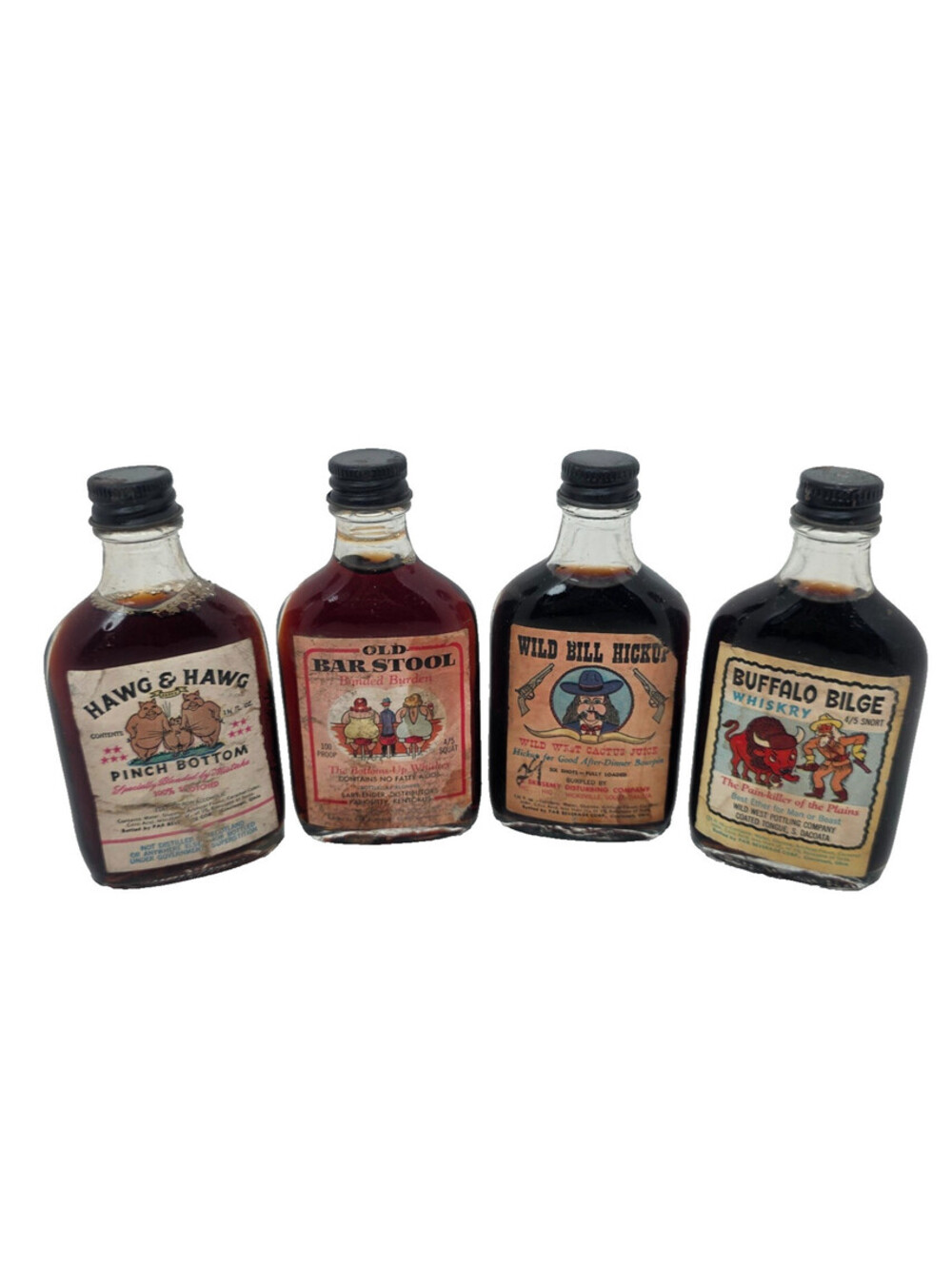 Lot of 4 Vintage 1950s Novelty Gag Mini Bottles Par Beverage Corp